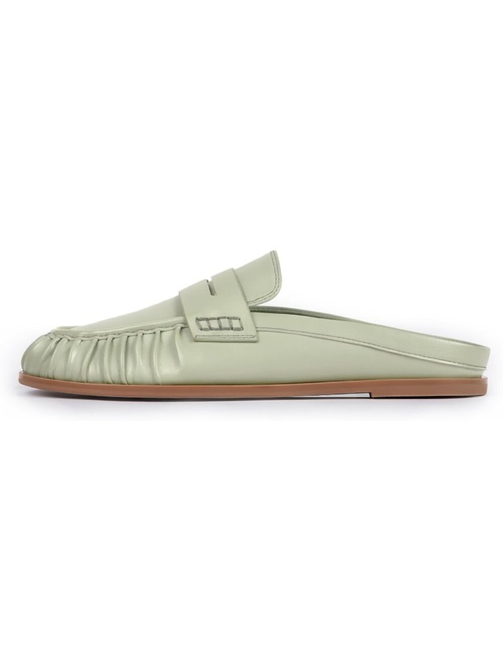 Women's Green Comfort Loafers Slingback Flats Ruched Toe Backless Slip-On
